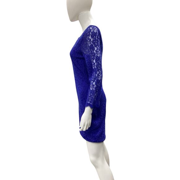 Diane Von Furstenberg Dress Women’s SZ10 Lacey Overlay Chunky Zipper Cobalt Blue - Picture 3 of 5